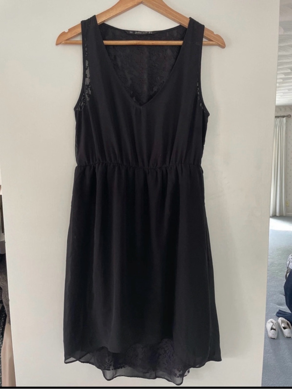 Zara Black V-Neck Lace-Back Midi Dress